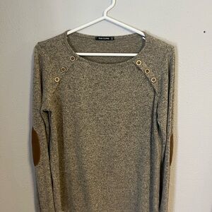 Pink Clover Gray Sweater with Elbow Patches